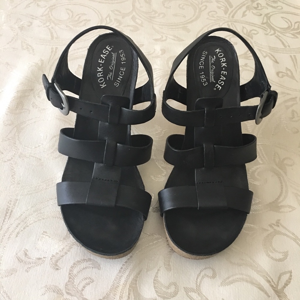 Anthropologie Kork Ease Elinor Black Leather Sanda